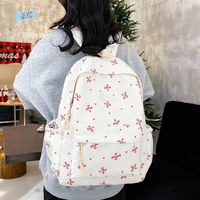Nylon Material Bow Print Backpack Adjustable Straps Multi-Pocket Large Capacity School Bag Harajuku Quilted Design