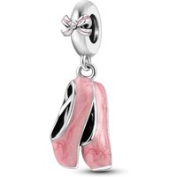 925 Sterling Silver Pink Ballet Shoes Charms Pink Enamel Bow Dance Dangle Beads Fit Bracelets Necklace Women DIY Jewelry Gift