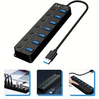 4 In 1 USB Hub 7 Port USB 3.0 Hub Splitter With Individual On/Off Switches For MacBook Laptop PC Computer Flash Drive Mobile HDD
