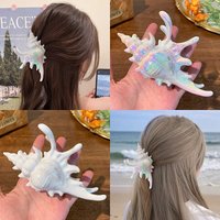 Exaggerated Colorful Acrylic Conch Hair Claws Large Size White Shark Clip Ponytail Hair Clamps Female Ocean Hair Accessories F