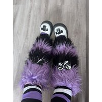 Contrast Color Gradient Furry Leg Warmers Japanese Harajuku Y2k Fur Women's Socks Fashion Kawaii Sweet Bow Boot Cuffs Aesthetic