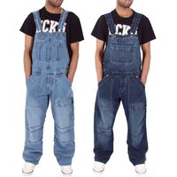 Multi Pocket Denim Overalls Suspenders Baggy Jeans Men'S Street Casual Work Pants Jumpsuits