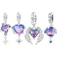 MISEFF S925 Sterling Silver Charm Infinite Love Purple Heart Planet Pendant For Bracelet DIY Jewelry Making Valentine's Day Gift