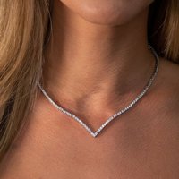 Ins Fashion V Shape CZ Tennis Necklace for Women Gold Statement Iced Out Crystal Choker Collar Jewelry Accessories