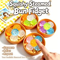 Squishy Mini Glitter Dumpling Squeeze Toy With Steamer, 5Pcs Soft Stress Relief Crystal Squishy Fidget Sensory Toy Favors Gift
