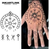 Inkartlink Temporary Tattoo, showcases Norse - Viking inspired runes and a circular symbolic compass - like design with intricat