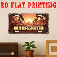 Morocco Marrakech Sunset Souk 2D Flat Printing License Plate Style Metal Tin Sign, North African City Themed Decorative Aluminum