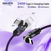 PD 240W Fast Charging Cable Double 180° +360°Rotation C to C Charger Cord 480Mbps Data Transfer Adapter for iPhone 17 Samsung