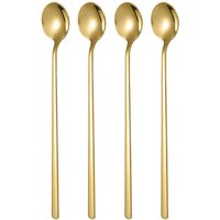 4Pcs Stainless Steel Dessert Spoons Gold Finish Long Handle Small Round Bowl Ideal for Coffee Tea Hot Chocolate Stirring Mixing
