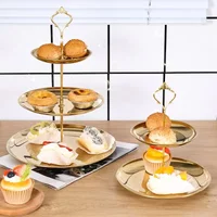 2/3Layer Cake Stand Fruit Snack Plate Stainless Steel Tray Restaurant Detachable Dessert Rack Snack Candy Tray Storage Rack