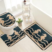 Vikamaya Coconut Tree Print Floor Mat Set, Bathroom Non-Slip Mat, Shower Rug, Toilet Seat Pad, Door Mat, Soft And Comfortable.