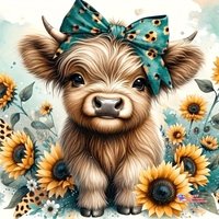 Cute Highland Cow with Bow & Sunflowers 5D DIY Diamond Painting Set with Square and Round Diamonds Crafts Home Decor Gifts