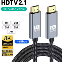 HDMI 2.1 Adapter Cable For TV Box Monitor PS4 Laptop Video Cord High Speed HDR UHD 8K 60HZ 4K 120HZ 1M 2M 3M 5M 7M Video Cable