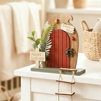 Wooden Outdoor Fairy Door Set Cartoon Decor Dollhouse Kids Toy Fairytale-Style Balcony Decoration Hanging Ornament Gift