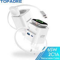 TOPADRE Retractable 65W For Apple Watch wireless Charger, Rapid Charging for Macbook,for iPhone, iPad smartphone, Foldable