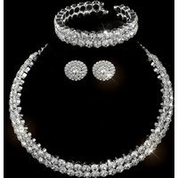 Earrings necklace banquet dress accessories cross-border bridal three-piece set earrings necklace open bracelet set