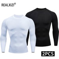 2-Piece Men's Sport T-shirt Quick Dry Bodybuilding Running Shirt Long Sleeve Compression Top Gym Athletic Shirt Tops