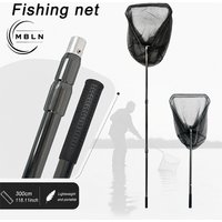 300cm Telescopic Fishing Landing Net with Rubber Mesh, Lightweight Aluminum Pole, Deep Fish-Friendly Net