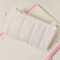 Durable Pink Lace Pencil Case Large Capacity Portable Pen Bag Polka Dot Design Pencil Pouch School Supplies