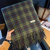 Vintage Green Plaid Tassel Scarf Women Imitation Cashmere Thickened Warmth Autumn Winter Shawl Wrap Scarves