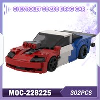 302PCS MOC-228225 2006 Chevrolet C6 Z06 Drag Car Building Block Model Brick Set Creative Desktop Decoration High-quality Gifts