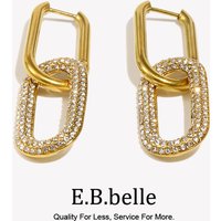 E.B.belle Luxurious Combination Zircon Earrings Waterproof 316L Stainless Steel Jewelry 18K Gold Plated Gift