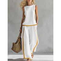 Simple Stripe Print Women's Suits Summer Fashion Sleeveless Loose Blouse Wide Leg Pants Two Piece Set For Women Casual Outfits