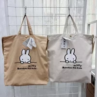 Kawaii Miffy Cute Cartoon Embroidered Single Shoulder Crossbody Bag Large Capacity Canvas Handheld Tote Bag Gift Toy for Girl