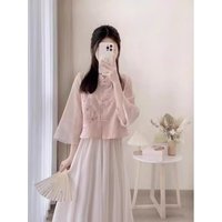 New Chinese Style Pink Dress Women's Spring 2025 High Waist A-Line Hanfu Set Skirt Traditional Culture Type Online Exclusive