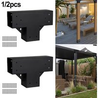 1/2Pcs 4x4inch Steel DIY Pergola Hardware Kit 3Way Right Angle Corner Bracket With Base For Wood Beams Elevated Stand