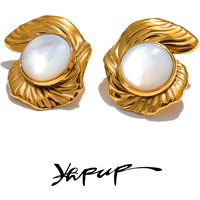Yhpup Stainless Steel Natural Shell Statement Geometry Big Stud Earrings Fashion Waterproof Metal Stylish Jewelry for Women