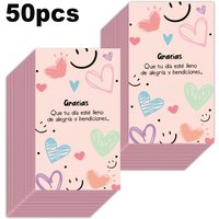 50Pcs Spanish Gratitude Card Pink Hand drawn Graffiti Style Gratitude Card Birthday Party Gift Decor Card Companion Gift Card