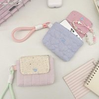 Kawaii Quilted Striped Mini Pouch Soft Cotton Makeup Bag Portable Coin Purse Hand Wristlet Small Storage Bag for Girls Women