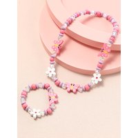 2Pcs Children Girls Wooden Animal Pendant Necklace with Bracelet set for Little Princess Daily Wear Party Kids Gifts