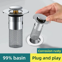Washbasin Leak Proof Plug, Stainless Steel Odor Proof Bullet Core, Press Type Sink Drain Filter, Bathroom Sink Accessory