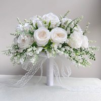 Bride Bridesmaids Wedding Flowers Bouquet Bridal Lily of the valley White Roses Artificial Flowers Prom Wedding Accessories