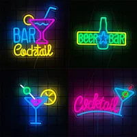 Used For Bedroom, Bar, Club Entertainment Art Decor, Wine Glass Led Wall Lamp Usb Power Supply Light,Cocktail Series Neon Signs.