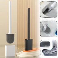 New soft rubber toilet brush, bathroom cleaning brush, detachable handle, no-drill wall mount, with base, toilet brush