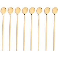 8Pcs Long Handle Ice Spoon Coffee Tea Stir Spoon Stainless Steel Black Gold Cutlery Set Dinnerware Kitchen Dinner Flatware Set