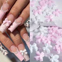 50pcs/bag Ribbon Bow Nail Charms Korean Red Parts Nail Art Tie Decoration Kawaii Accessories Manicure Design Supplies
