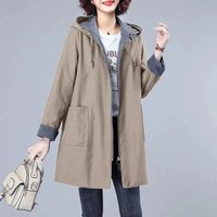 Casual Jacket Windbreaker Women's Mid Length 2024 Spring And Autumn New Female Pocket Loose Korean Version Hooded Women's Jacket