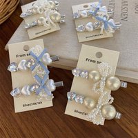 2Pcs Gentle Pearl Crystal Hairpin Fairy Style Side Clip Women Daily Date Dress Hair Accessories Sweet Hairbows for Girls