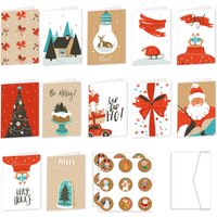 26 pièces/1 ensemble joyeux noël pli cartes de voeux avec enveloppes Navidad nouvel an carte postale bricolage carte-cadeau décoration de fête de noël Noel