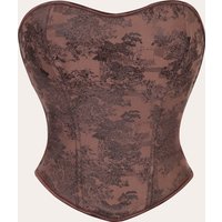 Brown Vintage Strapless Corset Top, Boned Bustier Waist Cincher, Retro Shaping Vest