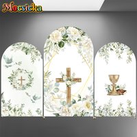 Mocsicka Cross Arch Backdrop Cover Elastic Double-Sided Christening Favors Communion Photo Arched Background Dove Of Peace Decor