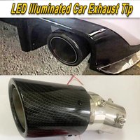 Universal Car LED Exhaust Tip Carbon Fiber Look Luminous Muffler Tail Pipe with Red/Blue Light for Vehicle Modification