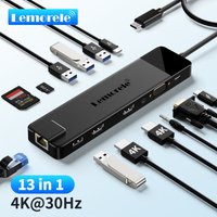 Lemorele 13 en 1 Station d'accueil Usb C 4K 30Hz RJ45 Gigabit Ethernet USB type-c vers double HDMI VGA pour ordinateur portable Macbook projecteur TV