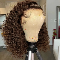 #4 Color Curly Short Bob Human Hair Wig Brown 13x4 4x4 Lace Frontal Bob Wigs Brazilian Deep Wave Wig Preplucked Lace Front Wig