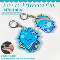 Kawaii Rainbow Cat Keychain,Cute animal,Cute Cat,Cartoon, 2D Acrylic Keychain,Gift for Birthday Christmas Party Favor,