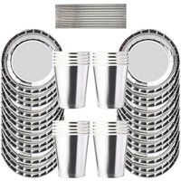 Birthday Party Decor Disposable Tableware Set Baby Shower Wedding Bachelor Party Supplies Silver Paper Plates Banner Tablecloth